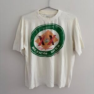 Vintage Dos Equis XX Mexican Beer Lager Especial White Graphic T-Shirt Mens